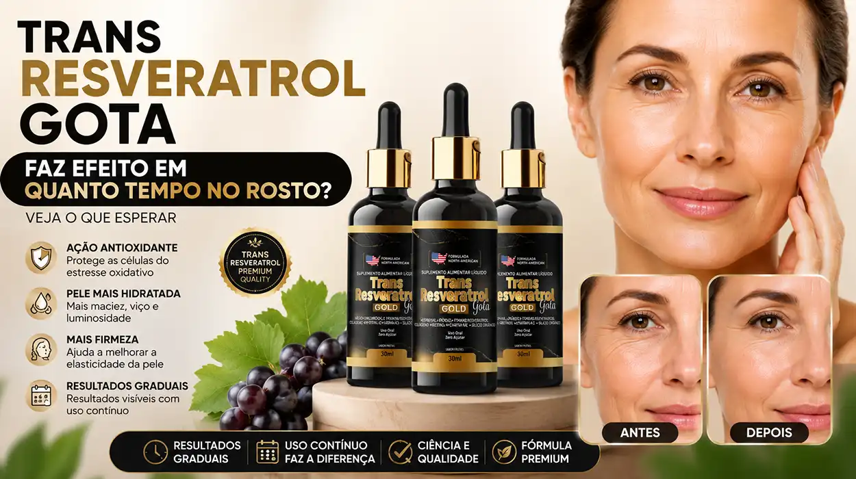 Trans Resveratrol Gota faz efeito em quanto tempo no rosto? Comparação visual mostrando possíveis resultados na pele após uso contínuo do suplemento.