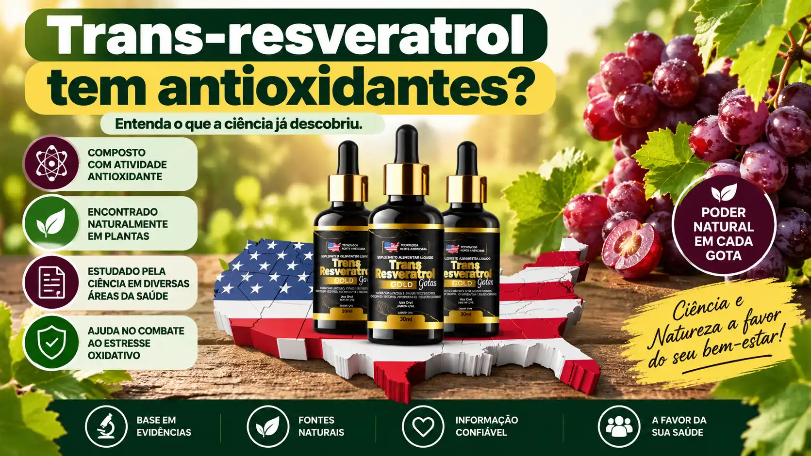 Trans-resveratrol tem antioxidantes